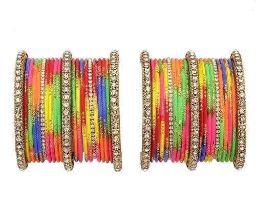 T4 Jewels 18k Gold Plated Zircon Stones Studded Designer Fashion Jewellery Metal Bangles Set - 99NO Multi All Bangle Sets T4 Jewels