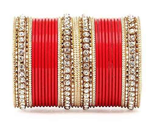 T4 Jewels 18k Gold Plated Textured Fashionable Fashion Jewellery Metal Bangles Set - 84NO Red All Bangle Sets T4 Jewels