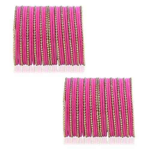 T4 Jewels Beautiful & Elegant Beads Studded Colourful Metal Bangles Set Fashion Jewellery - 110NO. Dark Pink All Bangle Sets T4 Jewels