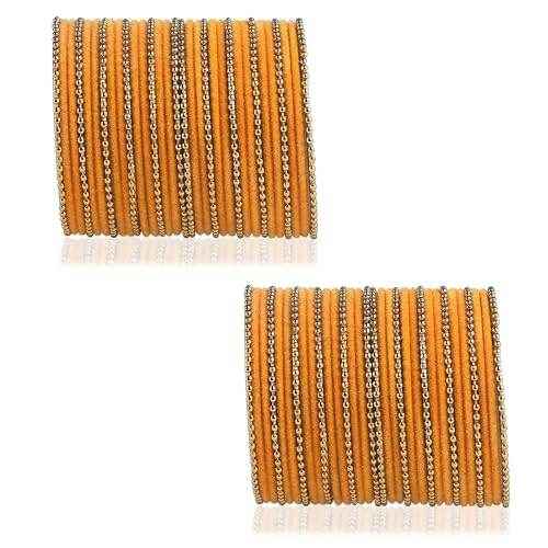 T4 Jewels Beautiful & Elegant Beads Studded Colourful Metal Bangles Set Fashion Jewellery - 110NO. Yellow All Bangle Sets T4 Jewels