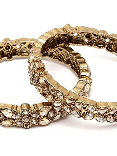 T4 Jewels Set of 2 Antique Gold Plated Floral Shape Kundan Rajwadi Bangles for Women T4 Jewels