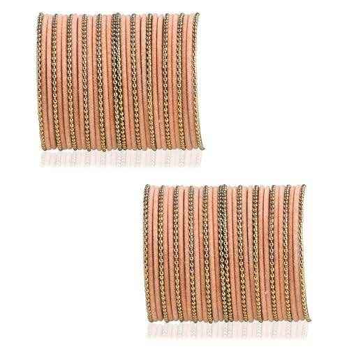 T4 Jewels Beautiful & Elegant Beads Studded Colourful Metal Bangles Set Fashion Jewellery - 110NO. Peach All Bangle Sets T4 Jewels