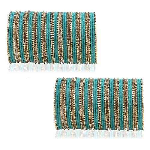 T4 Jewels Beautiful & Elegant Beads Studded Colourful Metal Bangles Set Fashion Jewellery - 110NO. Skyblue 2.2 Inches All Bangle Sets T4 Jewels