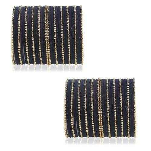 T4 Jewels Beautiful & Elegant Beads Studded Colourful Metal Bangles Set Fashion Jewellery - 110NO. Navy Blue All Bangle Sets T4 Jewels