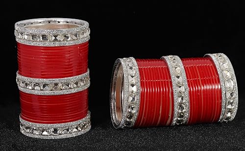 T4 Jewels Red Bridal Chuda Set American Diamond & Plastic Chuda Bangles | Golden Chuda For Wedding | Red Chuda for Bride | Red Chuda Set | Chuda Set For Bridal T4 Jewels