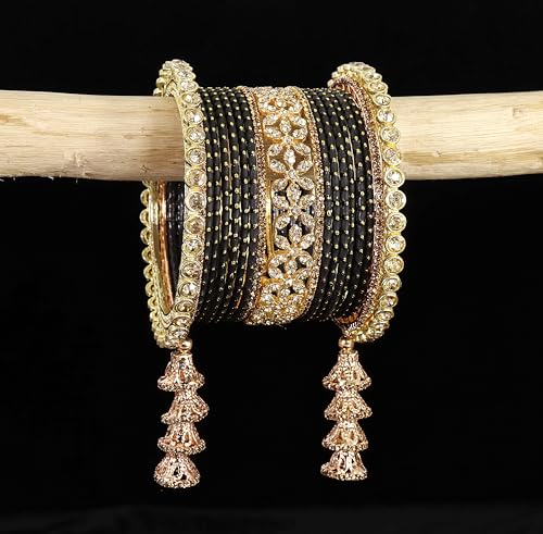 T4 Jewels Metal Bangles Latkan Chuda Set with American Diamond, Zircon Stone & Polka Dots | Dulhan Chuda Set Wedding | Punjabi Chuda | Chooda Bangles- Set of 38 T4 Jewels