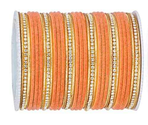 T4 Jewels Zircon Gem-stones And Beads Velvet Glossy Finished Metal Bangles Set - 66NO All Bangle Sets T4 Jewels