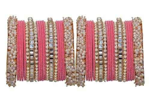 T4 Jewels 18k Pearl Gold Plated Zircon Stones Studded Latest Fashion Jewellery Metal Bangles Set - 95NO Watermelon All Bangle Sets T4 Jewels