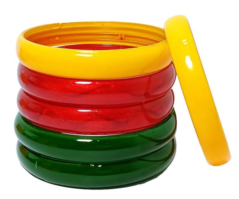 T4 Jewels 2.10 & 2.12 Size Plane Glossy Finished Green/Yellow/Red Colour Bangle Set For Women & Girls - (Set Of 6) T4 Jewels