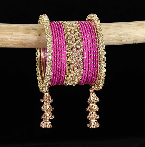 T4 Jewels Metal Bangles Latkan Chuda Set with American Diamond, Zircon Stone & Polka Dots | Dulhan Chuda Set Wedding | Punjabi Chuda | Chooda Bangles- Set of 38 T4 Jewels