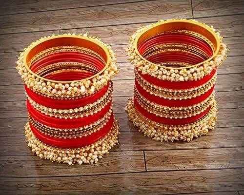 T4 Jewels Pearl Gemstones Zircon Stylish Colours Fashion Jewellery Metal Bangles Set - 92NO All Bangle Sets T4 Jewels