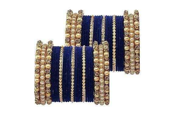 T4 Jewels Brass Metal Beads Stones & Gemstones Studded Moti & Pearl Glossy Finished Bangles Set - 114NO All Bangle Sets T4 Jewels