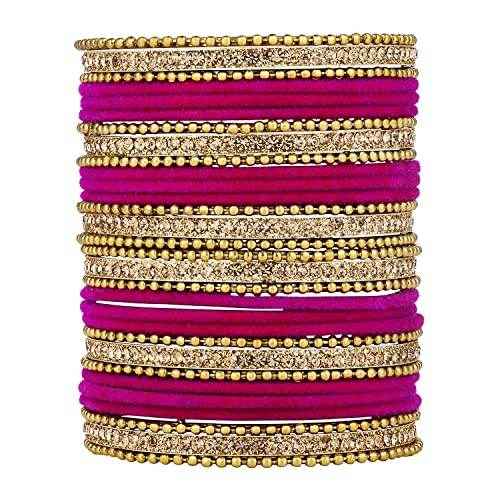T4 Jewels Stones 18k Studded Latest Fashion Jewellery Beautiful Designer Metal Bangles Set - 72NO Dark Pink All Bangle Sets T4 Jewels