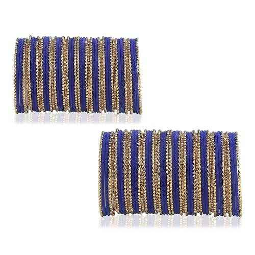 T4 Jewels Beautiful & Elegant Beads Studded Colourful Metal Bangles Set Fashion Jewellery - 110NO. Blue 2.2 Inches All Bangle Sets T4 Jewels
