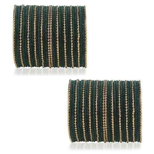 T4 Jewels Beautiful & Elegant Beads Studded Colourful Metal Bangles Set Fashion Jewellery - 110NO. Dark Green All Bangle Sets T4 Jewels
