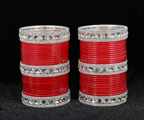 T4 Jewels Red Bridal Chuda Set American Diamond & Plastic Chuda Bangles | Golden Chuda For Wedding | Red Chuda for Bride | Red Chuda Set | Chuda Set For Bridal T4 Jewels