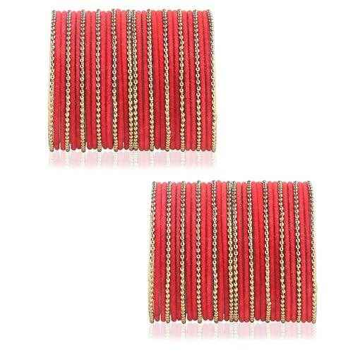 T4 Jewels Beautiful & Elegant Beads Studded Colourful Metal Bangles Set Fashion Jewellery - 110NO. Red All Bangle Sets T4 Jewels