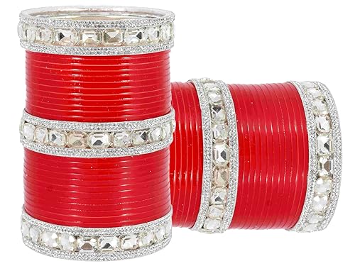 T4 Jewels Red Bridal Chuda Set American Diamond & Plastic Chuda Bangles | Golden Chuda For Wedding | Red Chuda for Bride | Red Chuda Set | Chuda Set For Bridal T4 Jewels