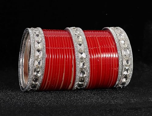T4 Jewels Red Bridal Chuda Set American Diamond & Plastic Chuda Bangles | Golden Chuda For Wedding | Red Chuda for Bride | Red Chuda Set | Chuda Set For Bridal T4 Jewels