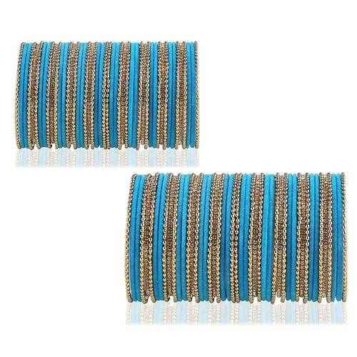 T4 Jewels Beautiful & Elegant Beads Studded Colourful Metal Bangles Set Fashion Jewellery - 110NO. Firozi 2.2 Inches All Bangle Sets T4 Jewels