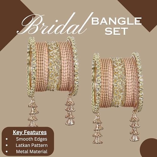 T4 Jewels Metal Bangles Latkan Chuda Set with American Diamond, Zircon Stone & Polka Dots | Dulhan Chuda Set Wedding | Punjabi Chuda | Chooda Bangles- Set of 38 T4 Jewels