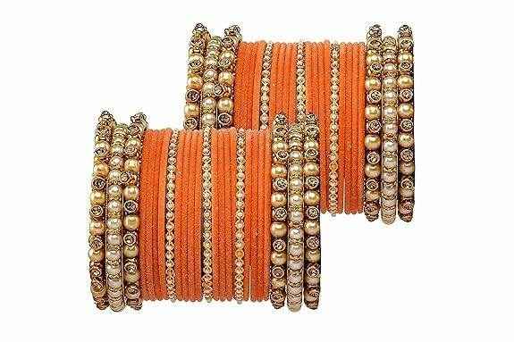 T4 Jewels Brass Metal Beads Stones & Gemstones Studded Moti & Pearl Glossy Finished Bangles Set - 114NO All Bangle Sets T4 Jewels