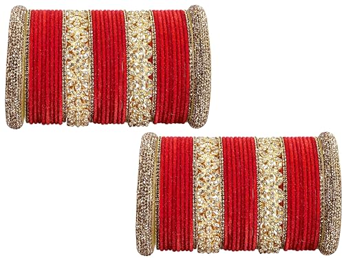T4 Jewels Bangle Sets With AD And Velvet Bangles Red T4 Jewels