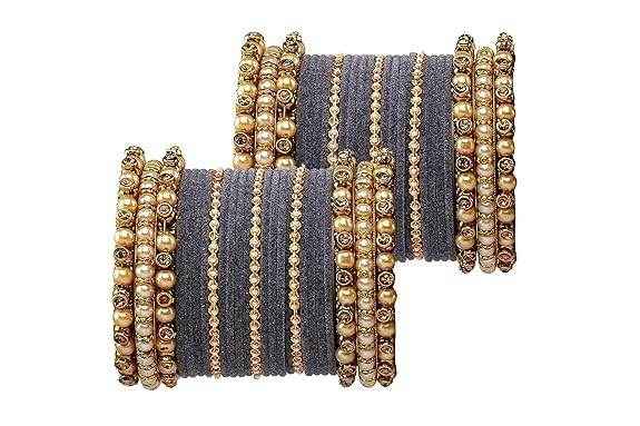 T4 Jewels Brass Metal Beads Stones & Gemstones Studded Moti & Pearl Glossy Finished Bangles Set - 114NO All Bangle Sets T4 Jewels