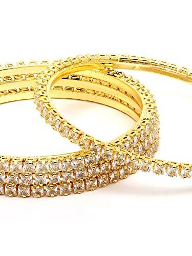 T4 Jewels Set of 4 Gold Plated American Diamond Studded Bangles for Women T4 Jewels
