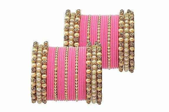 T4 Jewels Brass Metal Beads Stones & Gemstones Studded Moti & Pearl Glossy Finished Bangles Set - 114NO All Bangle Sets T4 Jewels
