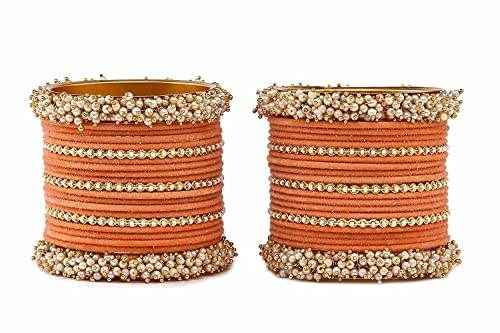 T4 Jewels Stylish Latest Collection Fashion Jewellery Pearl And Stone Glossy Finished Metal Bangles Set - 70NO All Bangle Sets T4 Jewels