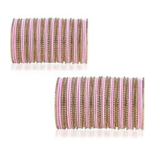 T4 Jewels Beautiful & Elegant Beads Studded Colourful Metal Bangles Set Fashion Jewellery - 110NO. Pink 2.2 Inches All Bangle Sets T4 Jewels