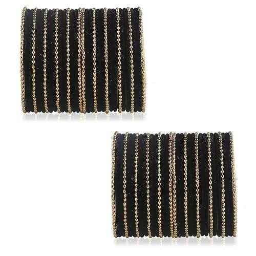 T4 Jewels Beautiful & Elegant Beads Studded Colourful Metal Bangles Set Fashion Jewellery - 110NO. Black All Bangle Sets T4 Jewels