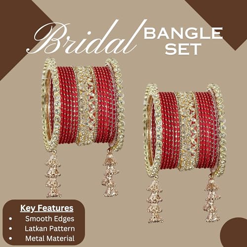 T4 Jewels Metal Bangles Latkan Chuda Set with American Diamond, Zircon Stone & Polka Dots | Dulhan Chuda Set Wedding | Punjabi Chuda | Chooda Bangles- Set of 38 T4 Jewels