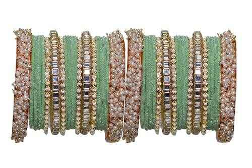 T4 Jewels 18k Pearl Gold Plated Zircon Stones Studded Latest Fashion Jewellery Metal Bangles Set - 95NO Pista All Bangle Sets T4 Jewels