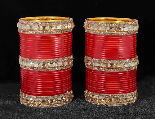 T4 Jewels Red Bridal Chuda Set American Diamond & Plastic Chuda Bangles | Golden Chuda For Wedding | Red Chuda for Bride | Red Chuda Set | Chuda Set For Bridal T4 Jewels