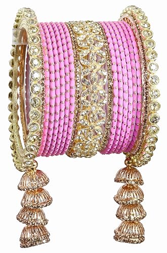 T4 Jewels Metal Bangles Latkan Chuda Set with American Diamond, Zircon Stone & Polka Dots | Dulhan Chuda Set Wedding | Punjabi Chuda | Chooda Bangles- Set of 38 T4 Jewels