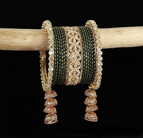 T4 Jewels Metal Bangles Latkan Chuda Set with American Diamond, Zircon Stone & Polka Dots | Dulhan Chuda Set Wedding | Punjabi Chuda | Chooda Bangles- Set of 38 T4 Jewels