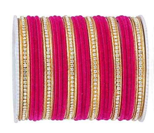 T4 Jewels Zircon Gem-stones And Beads Velvet Glossy Finished Metal Bangles Set - 66NO All Bangle Sets T4 Jewels