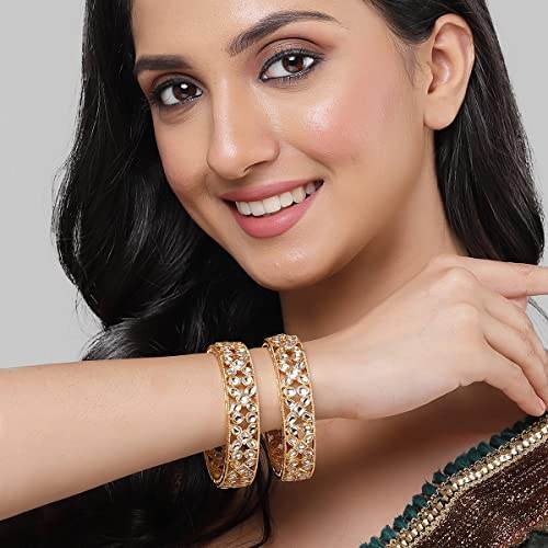 T4 Jewels Set of 2 Gold Plated Kundan Bangles for Women T4 Jewels
