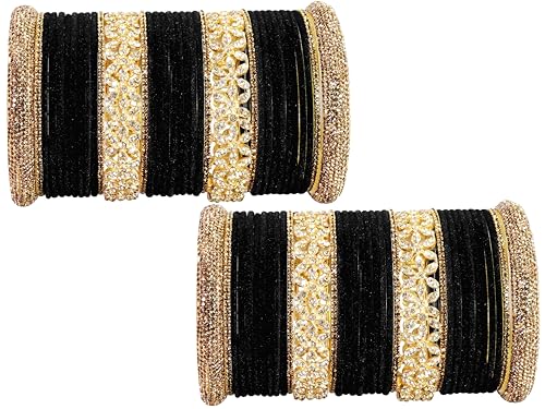T4 Jewels Bangle Sets With AD And Velvet Bangles Black T4 Jewels
