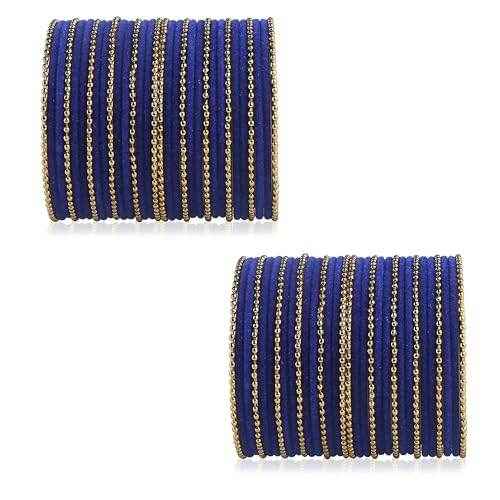 T4 Jewels Beautiful & Elegant Beads Studded Colourful Metal Bangles Set Fashion Jewellery - 110NO. Blue All Bangle Sets T4 Jewels