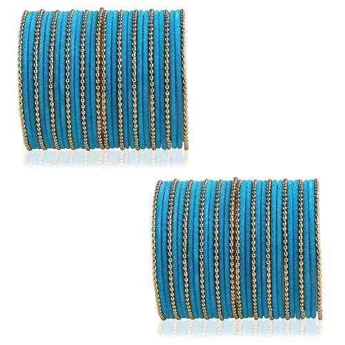 T4 Jewels Beautiful & Elegant Beads Studded Colourful Metal Bangles Set Fashion Jewellery - 110NO. Firozi All Bangle Sets T4 Jewels