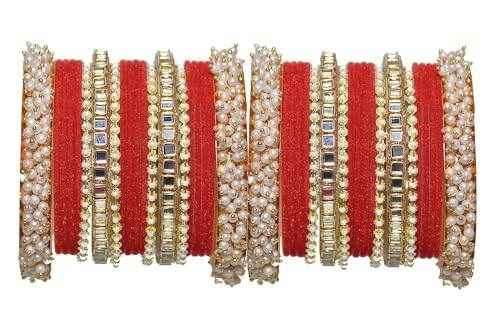 T4 Jewels 18k Pearl Gold Plated Zircon Stones Studded Latest Fashion Jewellery Metal Bangles Set - 95NO Red All Bangle Sets T4 Jewels