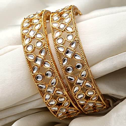 T4 Jewels Set of 2 Gold Plated Kundan Bangles for Women T4 Jewels