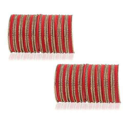 T4 Jewels Beautiful & Elegant Beads Studded Colourful Metal Bangles Set Fashion Jewellery - 110NO. Red 2.2 Inches All Bangle Sets T4 Jewels