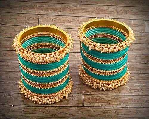 T4 Jewels Pearl Gemstones Zircon Stylish Colours Fashion Jewellery Metal Bangles Set - 92NO All Bangle Sets T4 Jewels