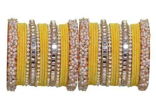 T4 Jewels 18k Pearl Gold Plated Zircon Stones Studded Latest Fashion Jewellery Metal Bangles Set - 95NO Yellow All Bangle Sets T4 Jewels