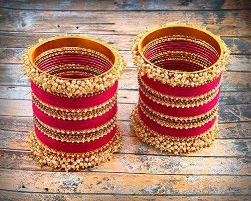 T4 Jewels Pearl Gemstones Zircon Stylish Colours Fashion Jewellery Metal Bangles Set - 92NO All Bangle Sets T4 Jewels