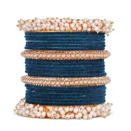 T4 Jewels 18k Pearl & Beads Gold Plated Zircon Gemstones Studded Latest Fashion Jewellery Bangles Set - 96NO Radium All Bangle Sets T4 Jewels